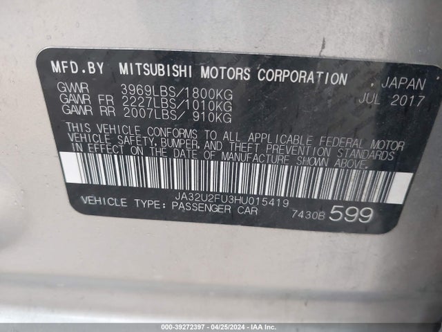 Mitsubishi Lancer Le 2017 JA32U2FU3HU015419 Image 9