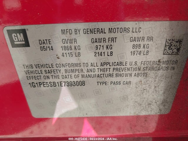 Chevrolet Cruze 2lt Auto 2014 1G1PE5SB1E7393008 Image 9