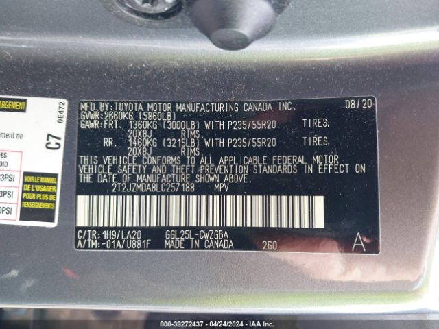 2T2JZMDA8LC257188 Lexus RX 350