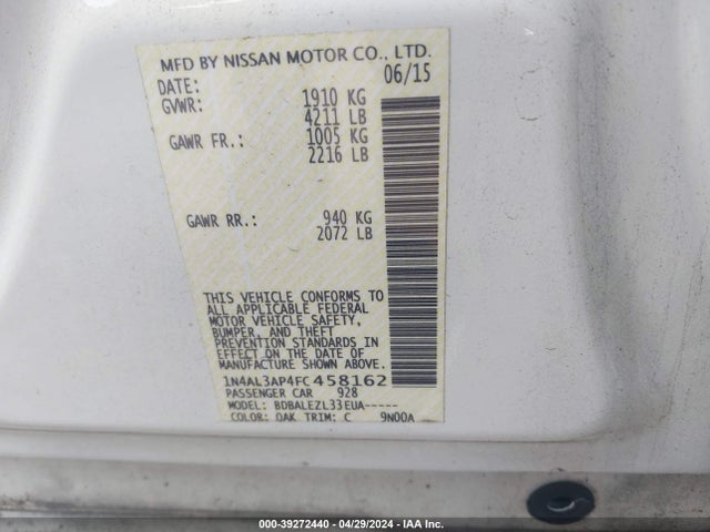 Nissan Altima 2.5 S 2015 1N4AL3AP4FC458162 Image 9