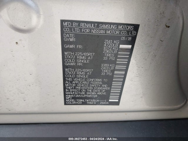 Nissan ROGUE SV 2018 KNMAT2MV0JP595728 Image 9