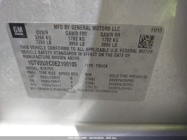 1GTV2UEC0EZ190105 GMC Sierra 1500 Sle