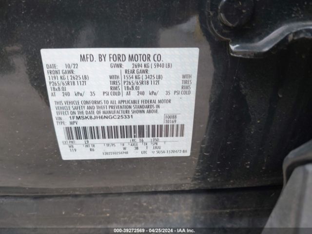 1FMSK8JH6NGC25331 Ford Explorer Timberline