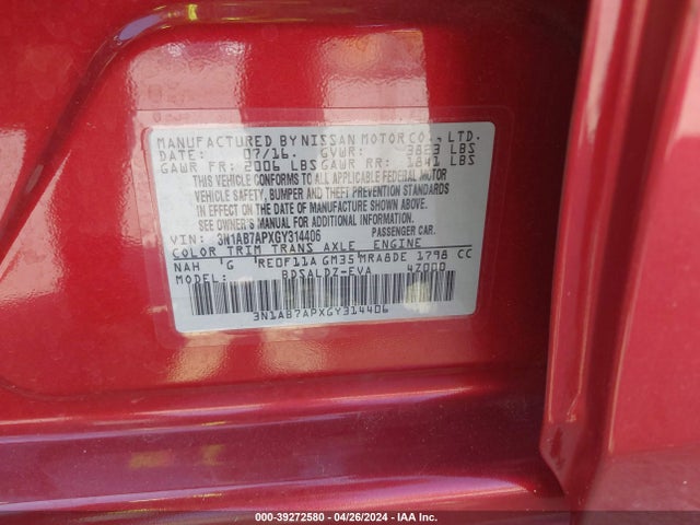 Nissan SENTRA SV 2016 3N1AB7APXGY314406 Image 9