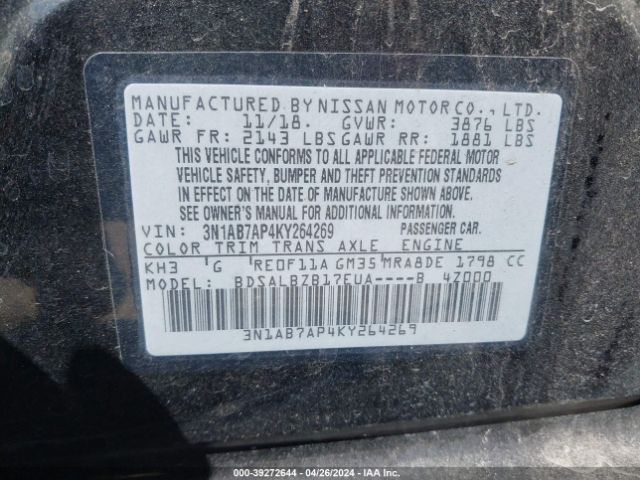 3N1AB7AP4KY264269 Nissan SENTRA S
