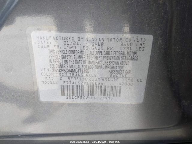 3N1CP5CV4ML471495 Nissan Kicks Sv Xtronic Cvt
