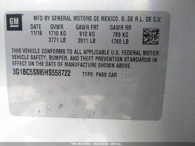 Chevrolet Cruze Ls Auto 2017 3G1BC5SM6HS558722 Image 9