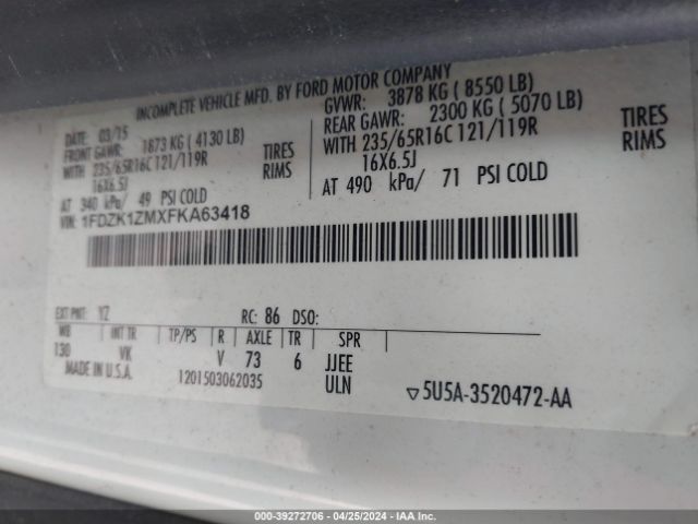 1FDZK1ZMXFKA63418 Ford Transit-150 Xl