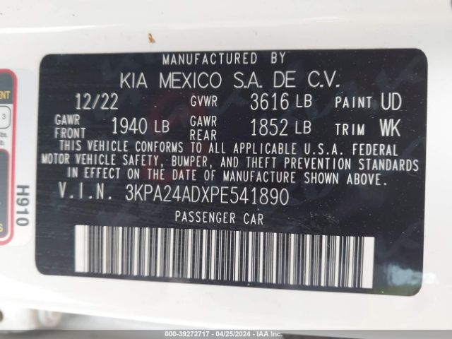 3KPA24ADXPE541890 KIA RIO S