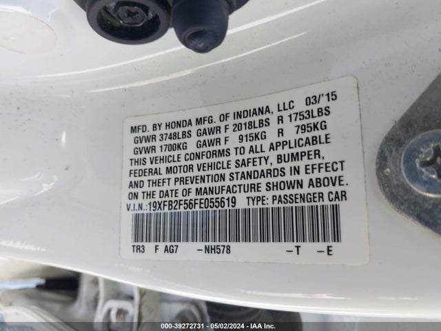 Honda Civic Lx 2015 19XFB2F56FE055619 Image 9