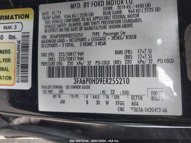 Ford FUSION SE 2014 3FA6P0HD9ER255210 Image 9