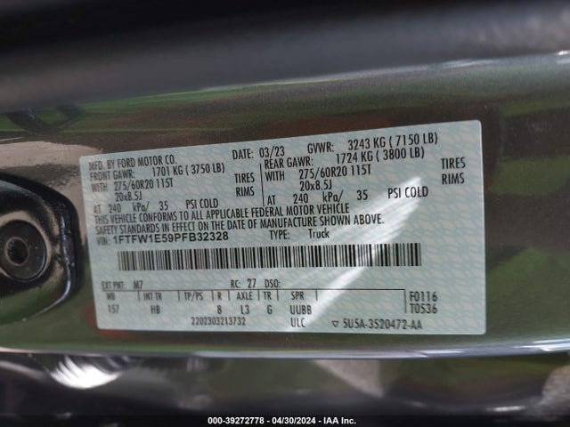 Ford F-150 Lariat 2023 1FTFW1E59PFB32328 Image 9
