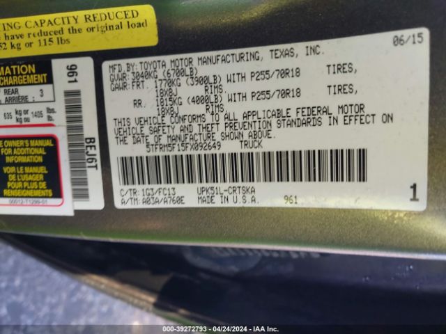5TFRM5F15FX092649 Toyota Tundra Sr5 4.6l V8