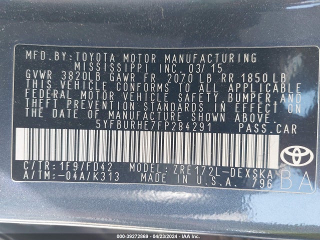 Toyota Corolla S Plus 2015 5YFBURHE7FP284291 Image 9