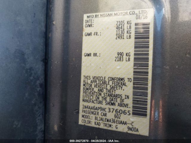 1N4AA6AP9HC376065 Nissan Maxima 3.5 Sl