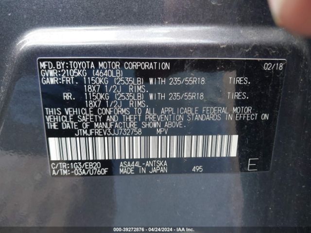 JTMJFREV3JJ732758 Toyota RAV4 SE