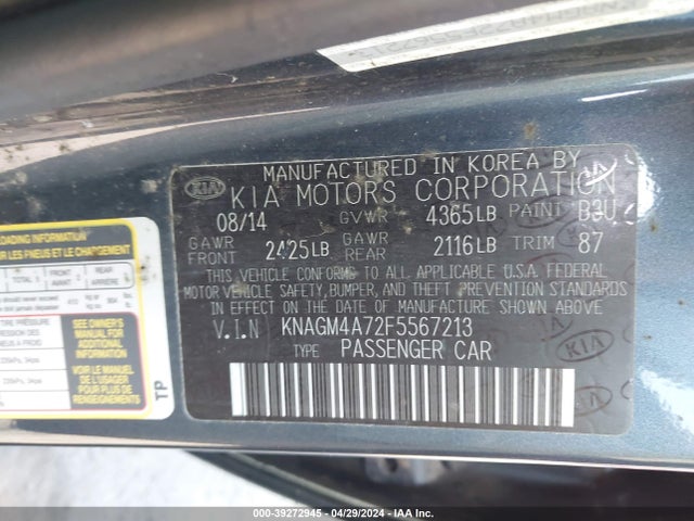 KIA Optima Lx 2015 KNAGM4A72F5567213 Image 9