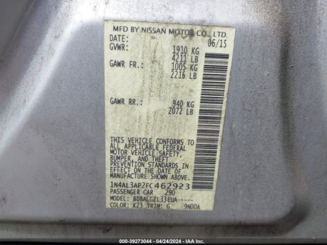 1N4AL3AP2FC462923 Nissan Altima 2.5/2.5 S/2.5 Sl/2.5 Sv