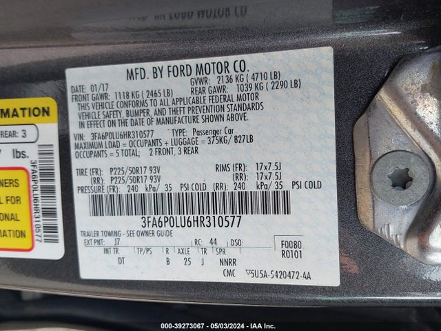 Ford Fusion Hybrid Se 2017 3FA6P0LU6HR310577 Image 9