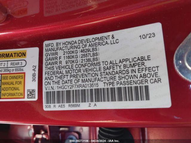 1HGCY2F7XRA013515 Honda Accord Hybrid Sport-l