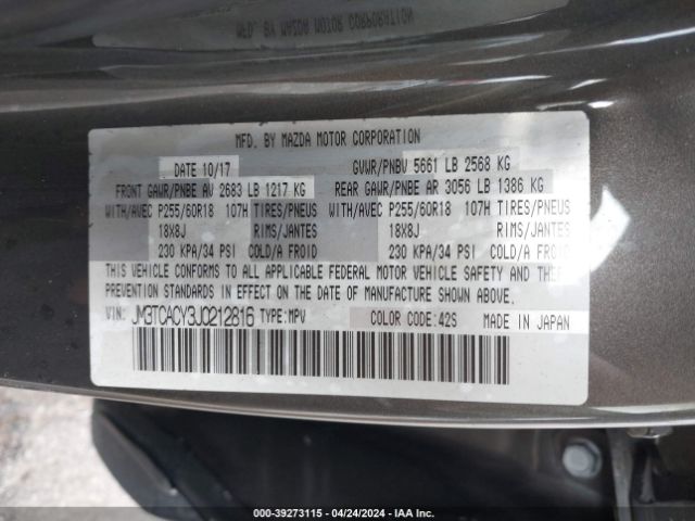 JM3TCACY3J0212816 Mazda Cx-9 Touring