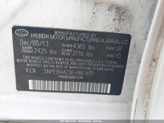 Hyundai SONATA GLS 2014 5NPEB4AC9EH861851 Image 9