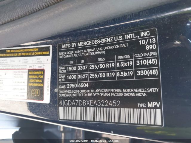 4JGDA7DBXEA322452 Mercedes-Benz Ml 550 4matic