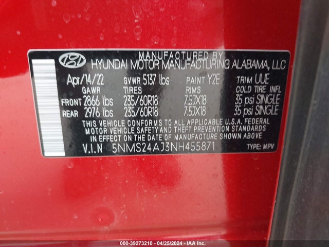 Hyundai Santa Fe Sel 2022 5NMS24AJ3NH455871 Image 9