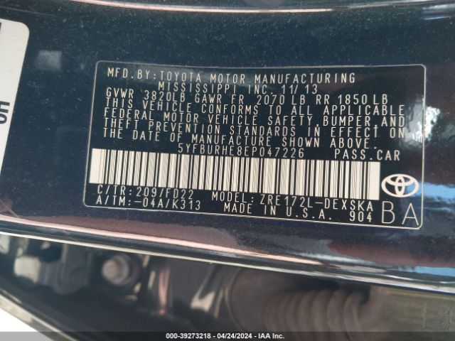 5YFBURHE8EP047226 Toyota Corolla S Plus