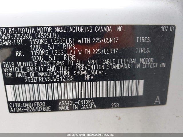 Toyota RAV4 LE 2018 2T3ZFREV9JW512139 Image 9