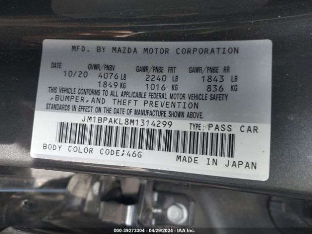 JM1BPAKL8M1314299 Mazda Mazda3 Select