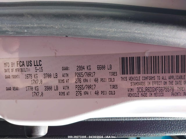 RAM 1500 Tradesman 2015 3C6JR6DGXFG675578 Image 9