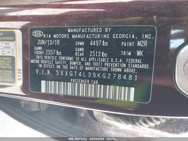 KIA Optima Lx 2019 5XXGT4L39KG278481 Image 9