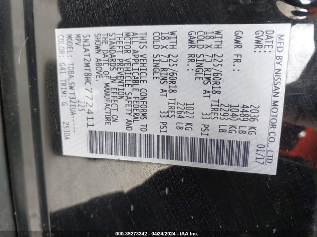 Nissan Rogue Sl 2017 5N1AT2MT8HC772411 Image 9
