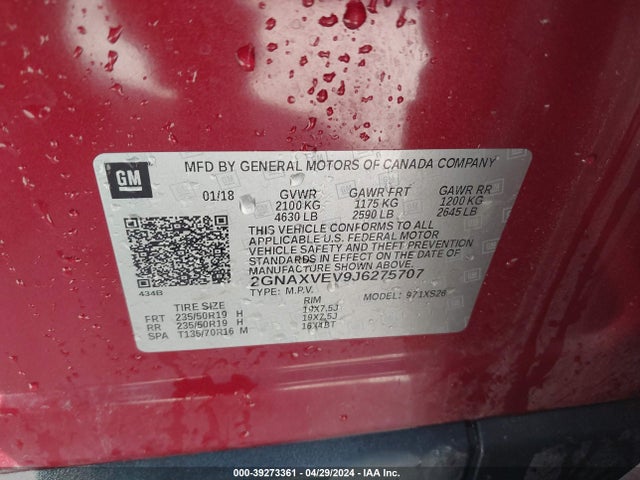 Chevrolet Equinox Premier 2018 2GNAXVEV9J6275707 Image 9