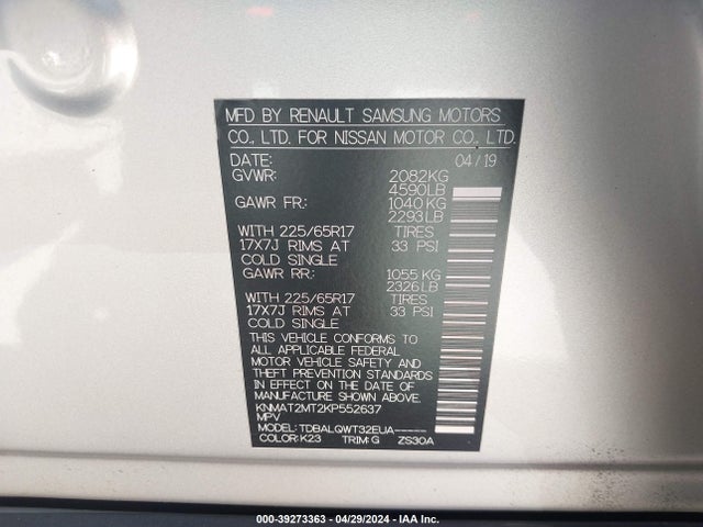 Nissan ROGUE SV 2019 KNMAT2MT2KP552637 Image 9