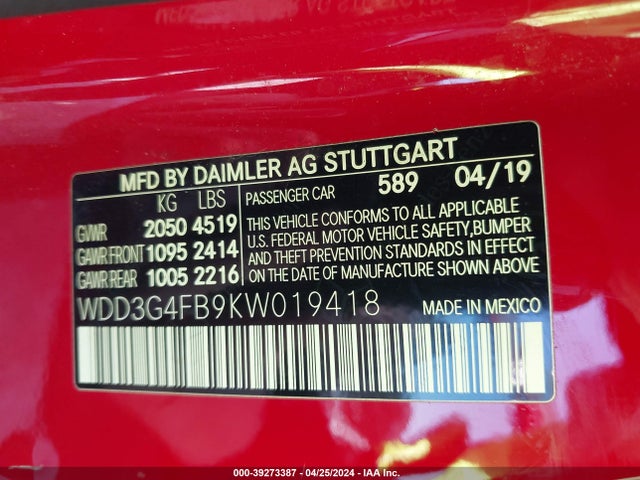WDD3G4FB9KW019418 Mercedes-Benz A 220 4matic