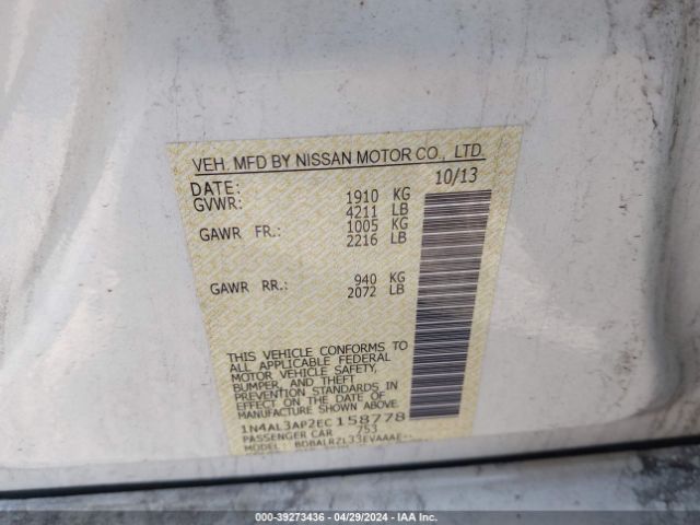 1N4AL3AP2EC158778 Nissan Altima 2.5 S