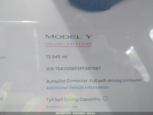 7SAYGDEF5PF897687 Tesla Model Y Awd/performance Dual Motor All-wheel Drive