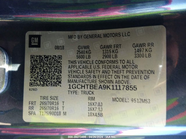 1GCHTBEA9K1117855 Chevrolet Colorado Wt