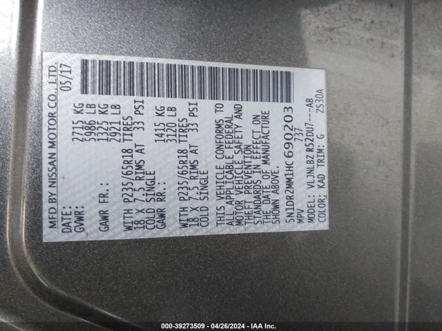 Nissan Pathfinder S 2017 5N1DR2MM1HC690203 Image 9