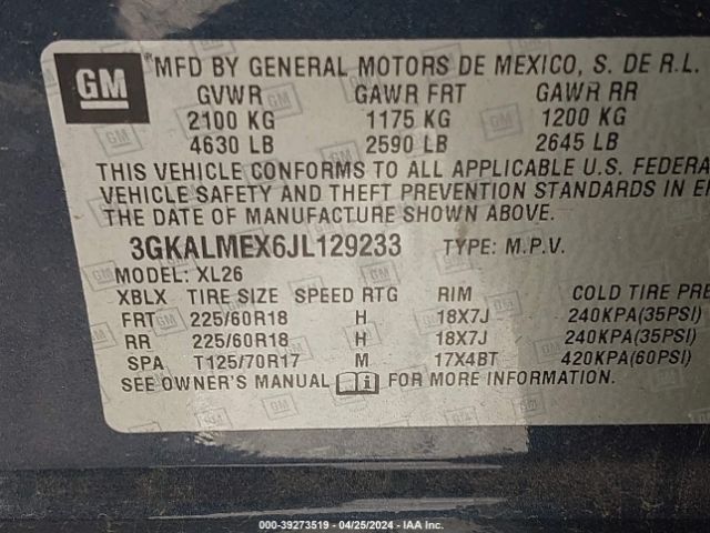 3GKALMEX6JL129233 GMC Terrain Sle
