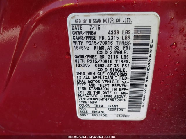 Nissan Rogue Select S 2015 JN8AS5MT4FW672024 Image 9
