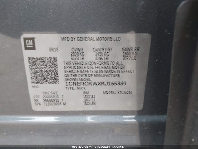 Chevrolet Traverse 1lt 2019 1GNERGKWXKJ155889 Image 9