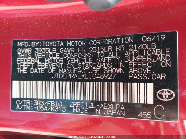 Toyota COROLLA LE 2020 JTDEPRAEXLJ048927 Image 9