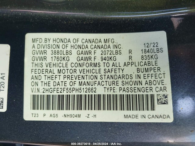 Honda Civic Sport 2023 2HGFE2F55PH512662 Image 9