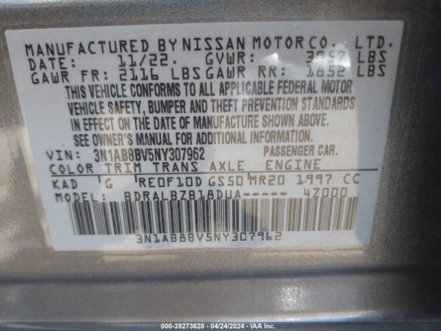 3N1AB8BV5NY307962 Nissan Sentra S Xtronic Cvt