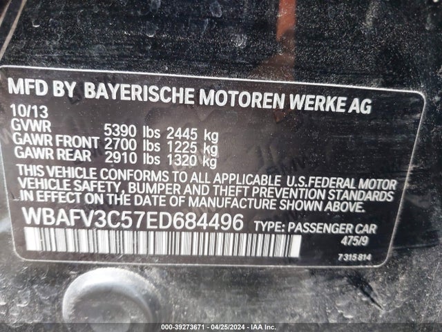 BMW 535d Xdrive 2014 WBAFV3C57ED684496 Image 9