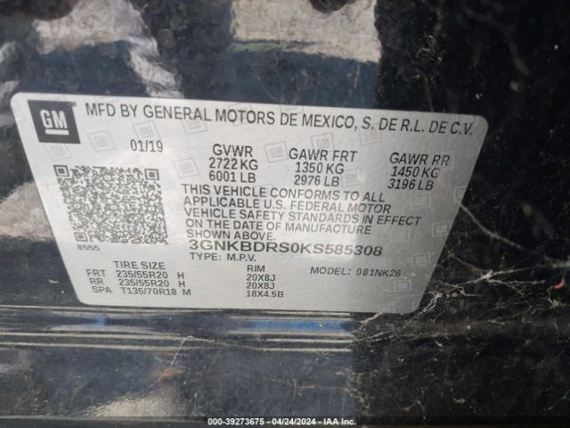 3GNKBDRS0KS585308 Chevrolet Blazer