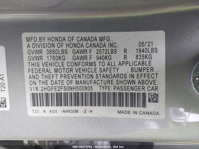 Honda Civic Sport 2022 2HGFE2F50NH500805 Image 9